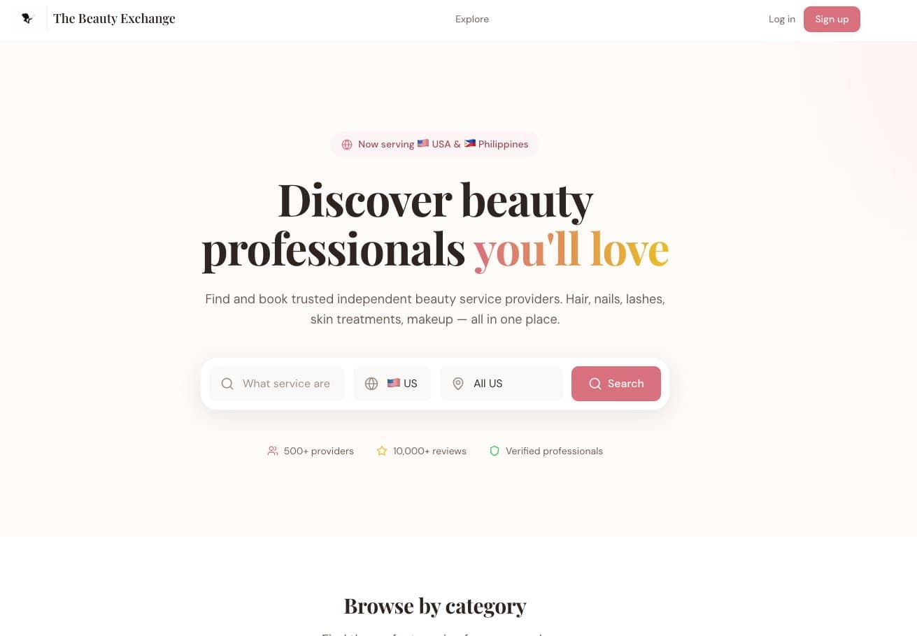 The Beauty Exchange: Hero and search